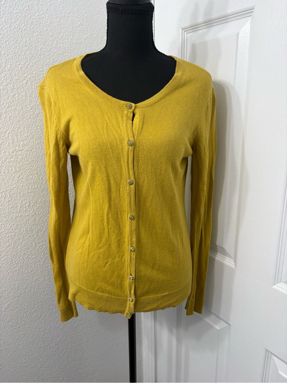 New York & Company Mustard Yellow Button-Front Cardigan